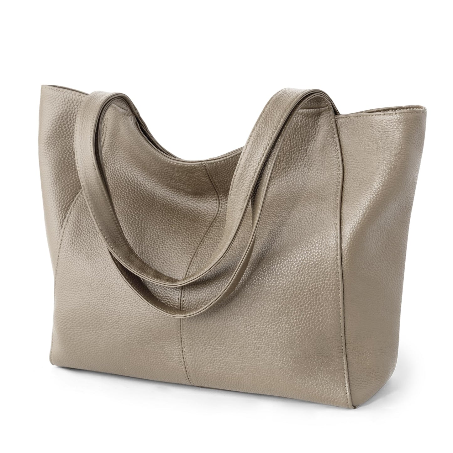befen Soft Genuine Leather Tote Bag for Women with Zipper, Slouchy Casual Work Tote Purse Shoulder Weekender Bags Handbag for Daily & Travel Taupe