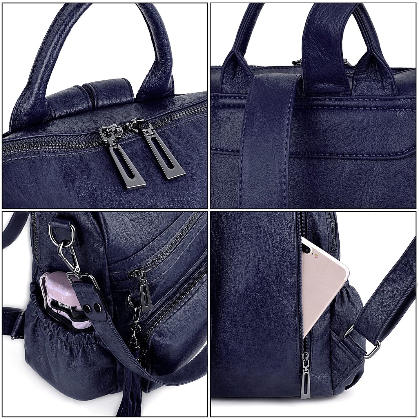 UTO Women Backpack Purse Leather Vegan Ladies Fashion Designer Rucksack Convertible Travel Shoulder Bag with Tassel Blue