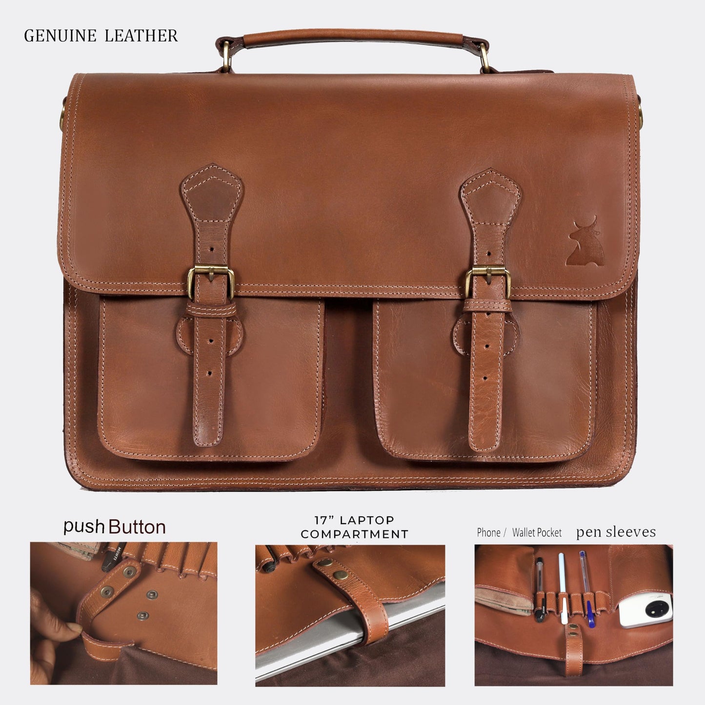 Leather Messenger Bag For Men - leather laptop bag briefcase for women - Mens Satchel Bag, 16 Inch Brown Genuine Buffalo Leather Computer Bag For Work
