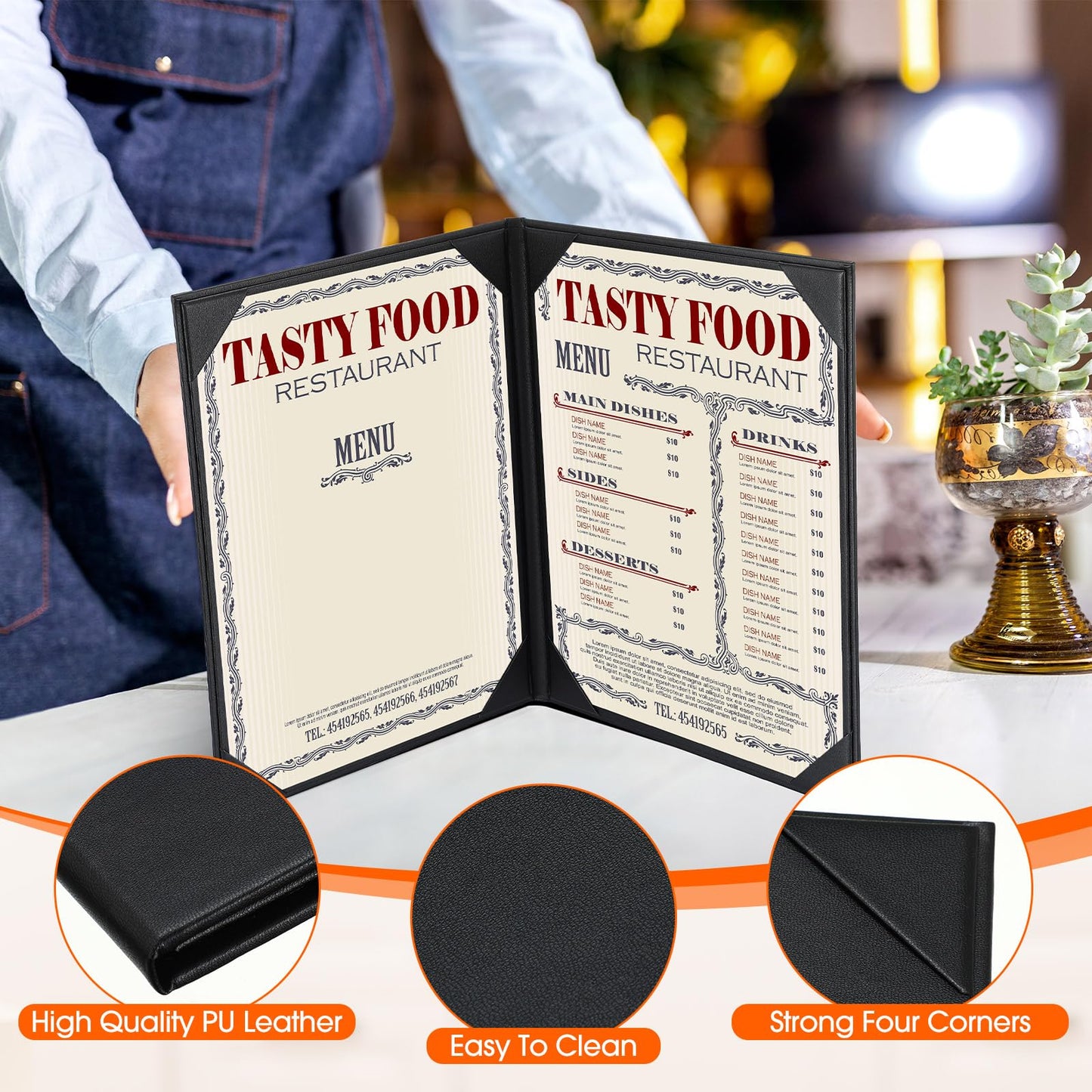 Skyygemm 10 Pcs Leather Menu Covers Holders 8.5 x 14 Inches, Waterproof Double View Leather Menu Book Dinner Holder 2 View for Restaurant Hotel Bar