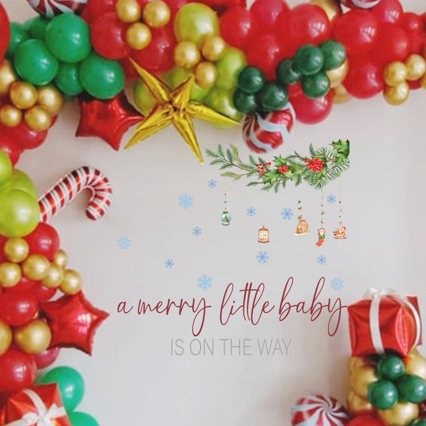 Capiont A Merry Little Baby is On The Way Decal - Christmas Theme Baby Shower Decorations，Gender-Revealing Decoration,Balloon Arch Decor