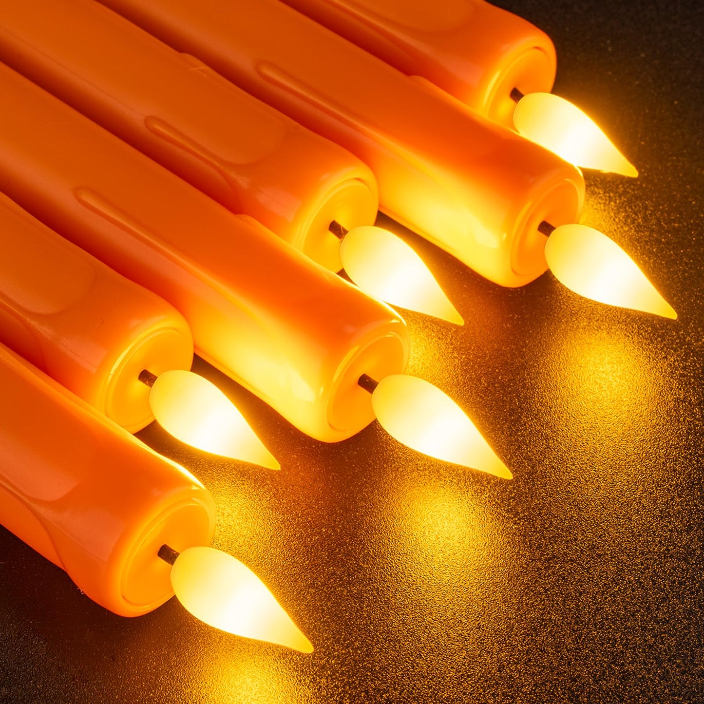 Homemory 6 Pcs Orange Flameless Taper Candles with Remote, Timer, Dimmer, Battery Operated CandleSticks with Flickering Light, Plastic Led Window Candles, for Halloween Decoration 9.6 Inches