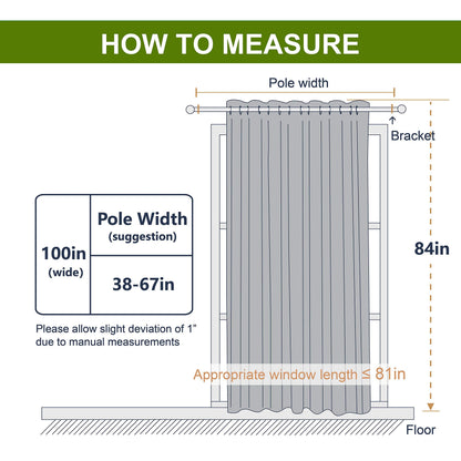 NICETOWN Grey Blackout Patio Sliding Door Curtains 84 inch Length, Grommet Room Divider Thermal Insulated Curtain Drapes for French Door/Living Room (Gray, W100 x L84, 1 Panel)