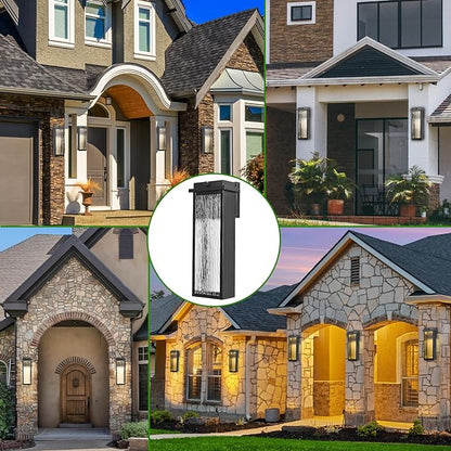 16" Black Dusk to Dawn LED Outdoor Wall Light, Large Exterior Lighting Fixture, Modern Outside Wall Mounted Porch Sconce, Waterproof Patio Lantern Lamp with Sensor, 1 Pack