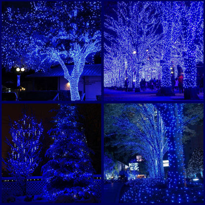 YULETIME 200 Blue LED Christmas Lights, 66 ft Green Wire UL String Light