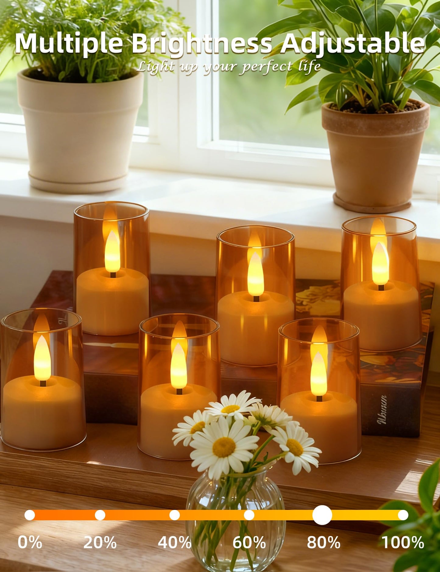 Utwickeln Rechargeable Flameless Tea Light Candles, LED Tea Lights with Remote & 2-8H Timer, 6-Pack, USB-C, Acrylic, Amber, for Home, Wedding, Dinner Party, Sports Bar Night, Living Room & Hotel