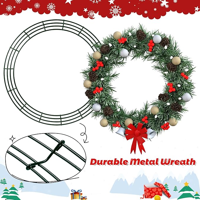 Fovths 24 Pieces Metal Christmas Wire Wreath Frame 30 Inch Green Wreath Ring with Floral Wire Form Front Door Garland Frame for Christmas Wedding Home DIY Crafts Supplies