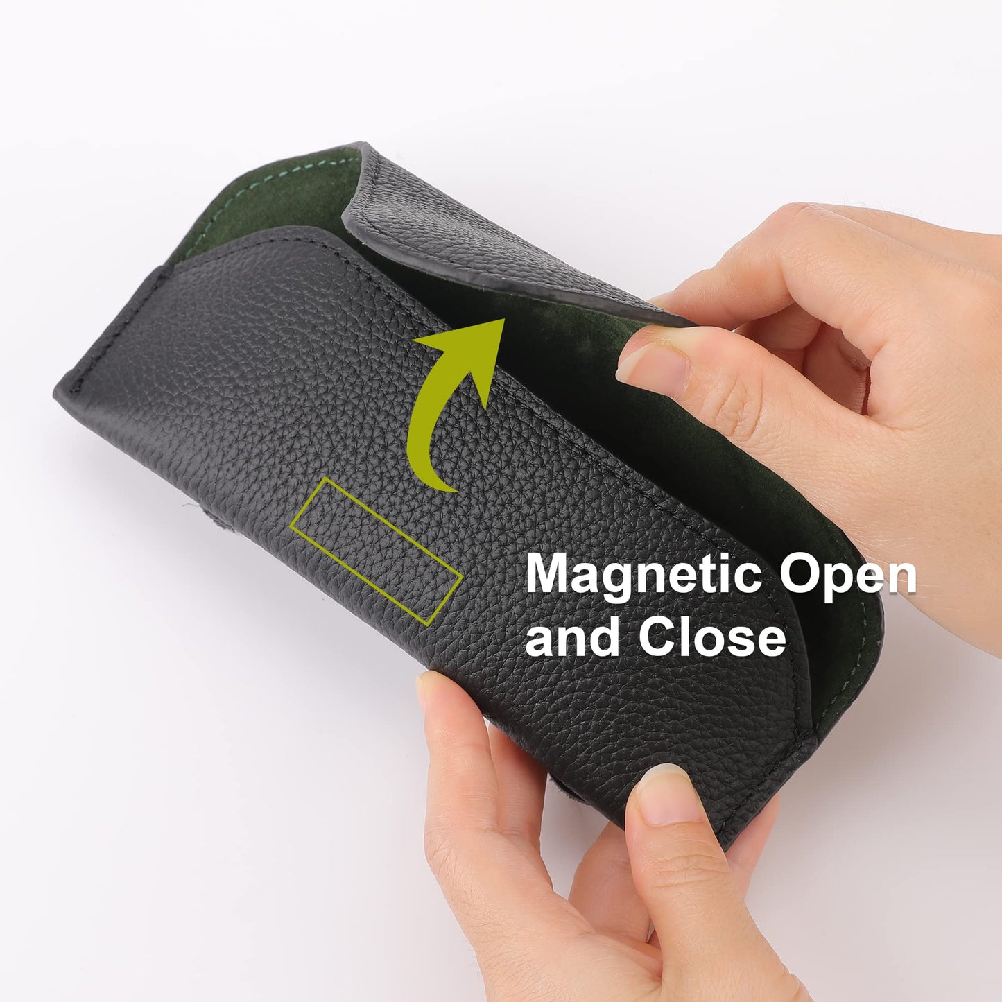 KEVANCHO Magnetic Sunglass Holder for Car Visor Clip, Leather Car Glasses Holder, Visor Accessories Eyeglasses Holder Glasses Storage Case (01-Black)