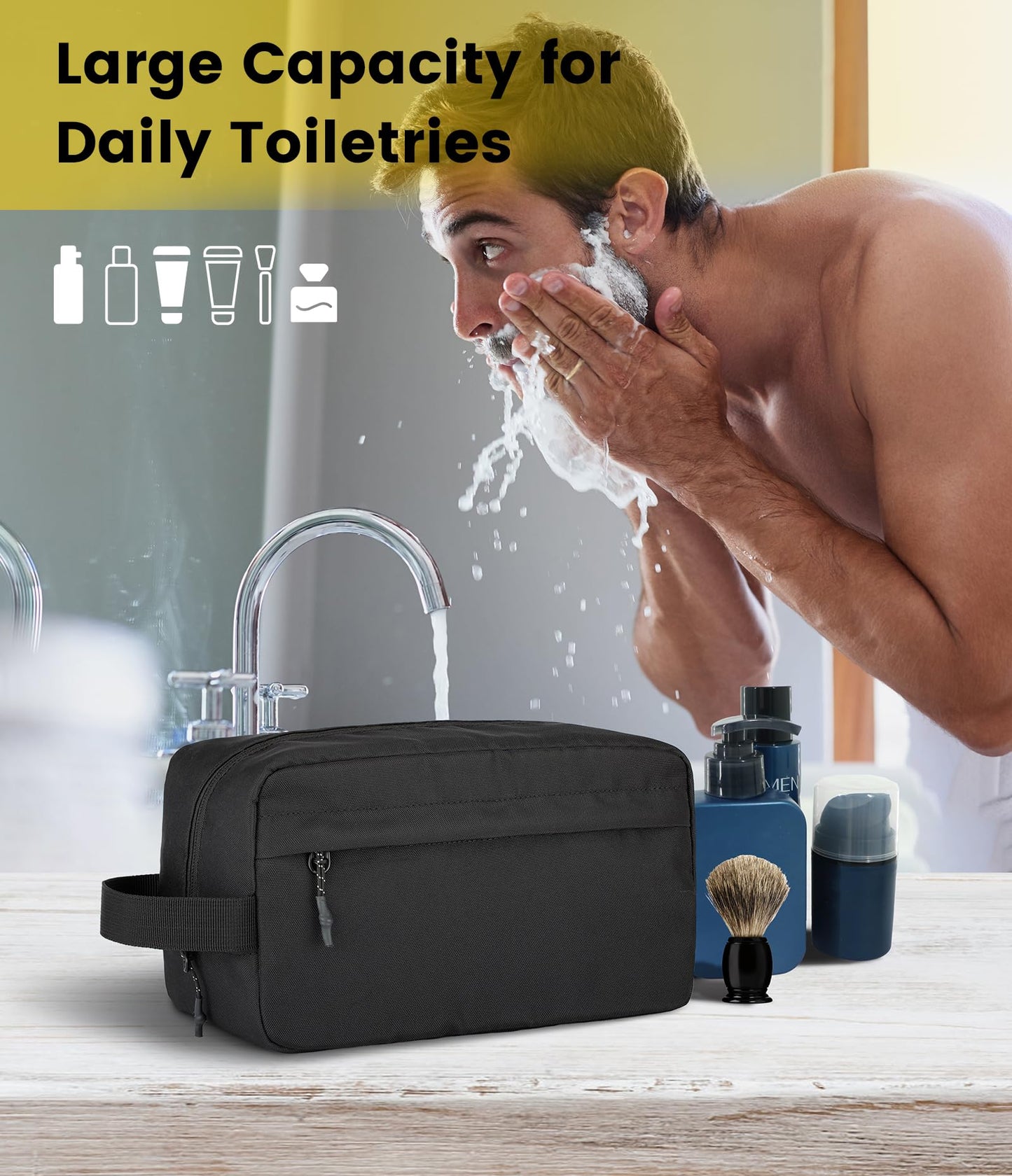 Vorspack Travel Toiletry Bag for Men - Large Toiletries Bag Water Resistant Hanging Travel Bag for Travel Toiletries Accessories - Black