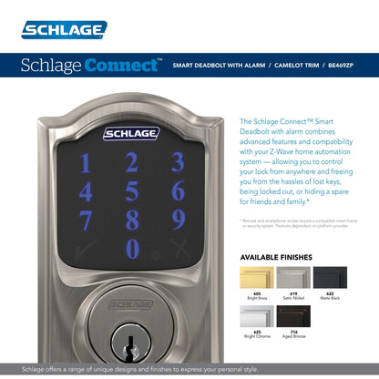 SCHLAGE Connect Camelot Touchscreen Deadbolt Smart Lock w/ Alarm (Aged Bronze)