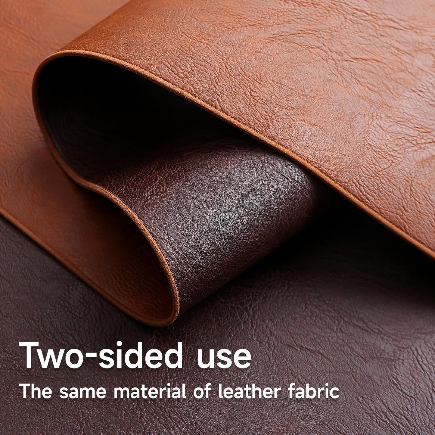 Double-Sided Faux Leather Table Runner, Brown & Coffee Reversible, Waterproof Heat Resistant Non-Slip Wipeable Oil-Proof Tablecloth, for Dining/Coffee/TV Stand/Dresser 13x72 inch