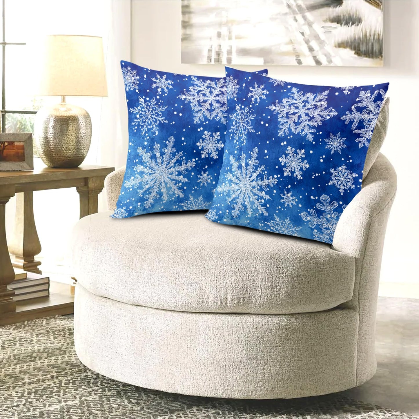 Wnoesat Winter Blue Snowflake Throw Pillow Covers 18x18 Set of 2 Merry Christmas Snowflakes Decorative Pillow Cases Xmas Holiday Outdoor Pillowcase for Farmhouse Living Room Decor