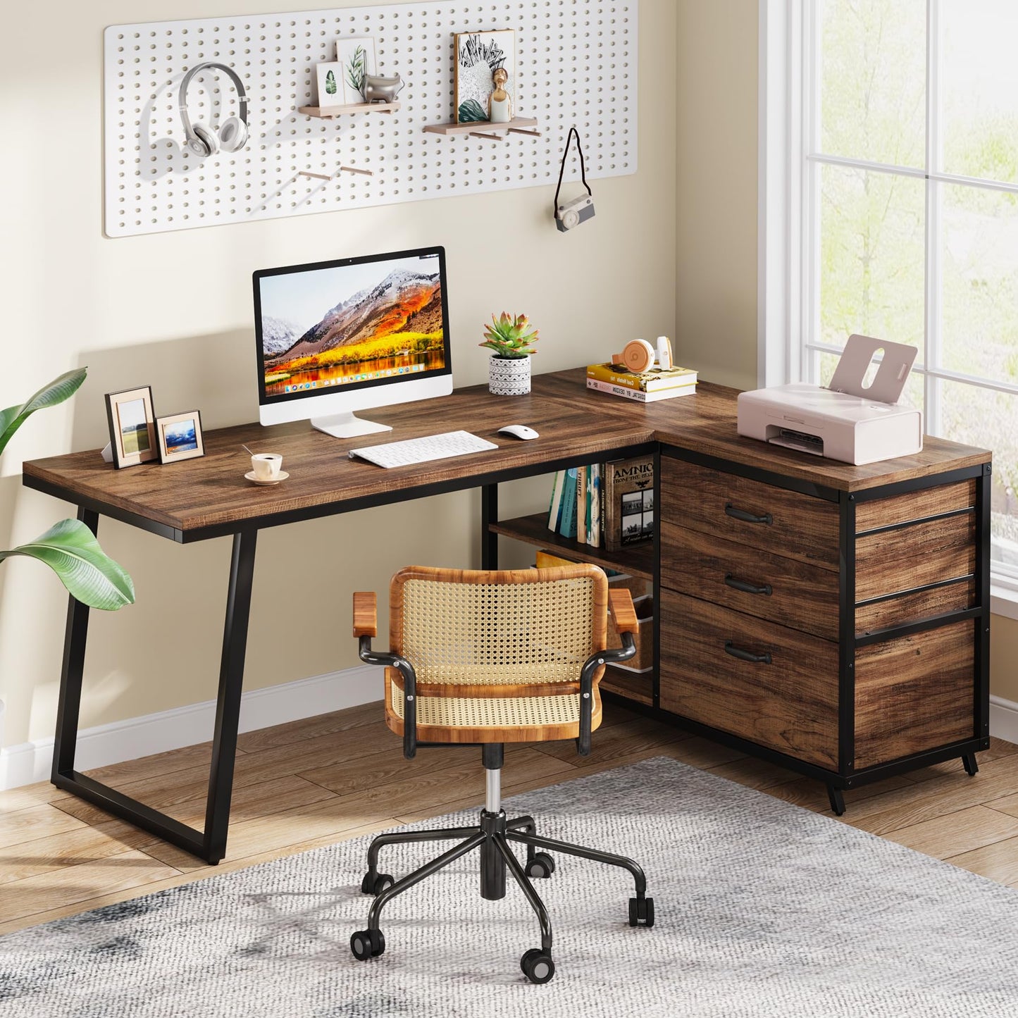 Tribesigns L-Shaped Computer Desk with 3 Drawers, Reversible Corner Home Office Desk with Shelves, 53-Inch Industrial PC Desk Study Writing Table Workstation for Small Space, Rustic Brown