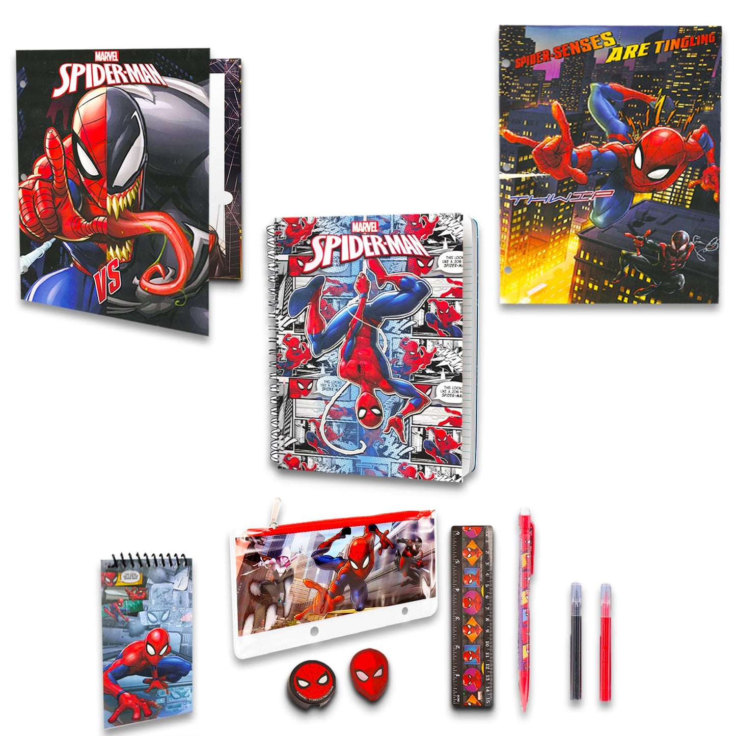 Marvel Spiderman Backpack Set - Bundle with 16" Bag, Lunch Box, Stationery, Water Bottle, Stickers, and More | Marvel School Supplies Kit for Kids