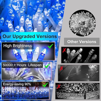 1332 LED Christmas Lights with 296 Drops,132ft 12 Modes Hanging ice String Lights with Timer & Dimmable & Waterproof, Plug-in Fairy Lights for Holiday Wedding Party Christmas Decor Blue & CoolWhite