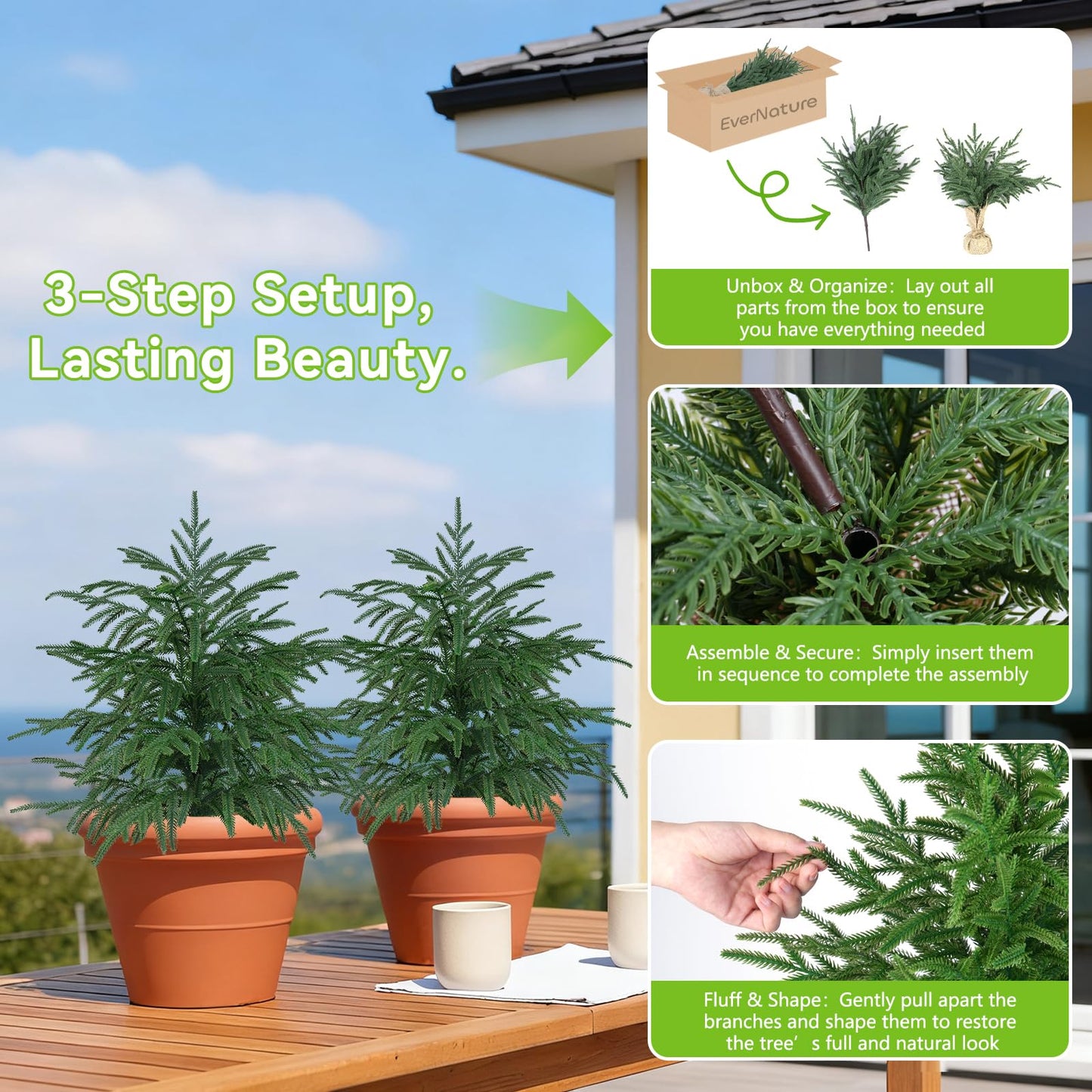 2FT Artificial Norfolk Pine Tree, 2pc Artificial Christmas Tree Faux Potted Plants for Front Porch Christmas Indoor Outdoor Decor