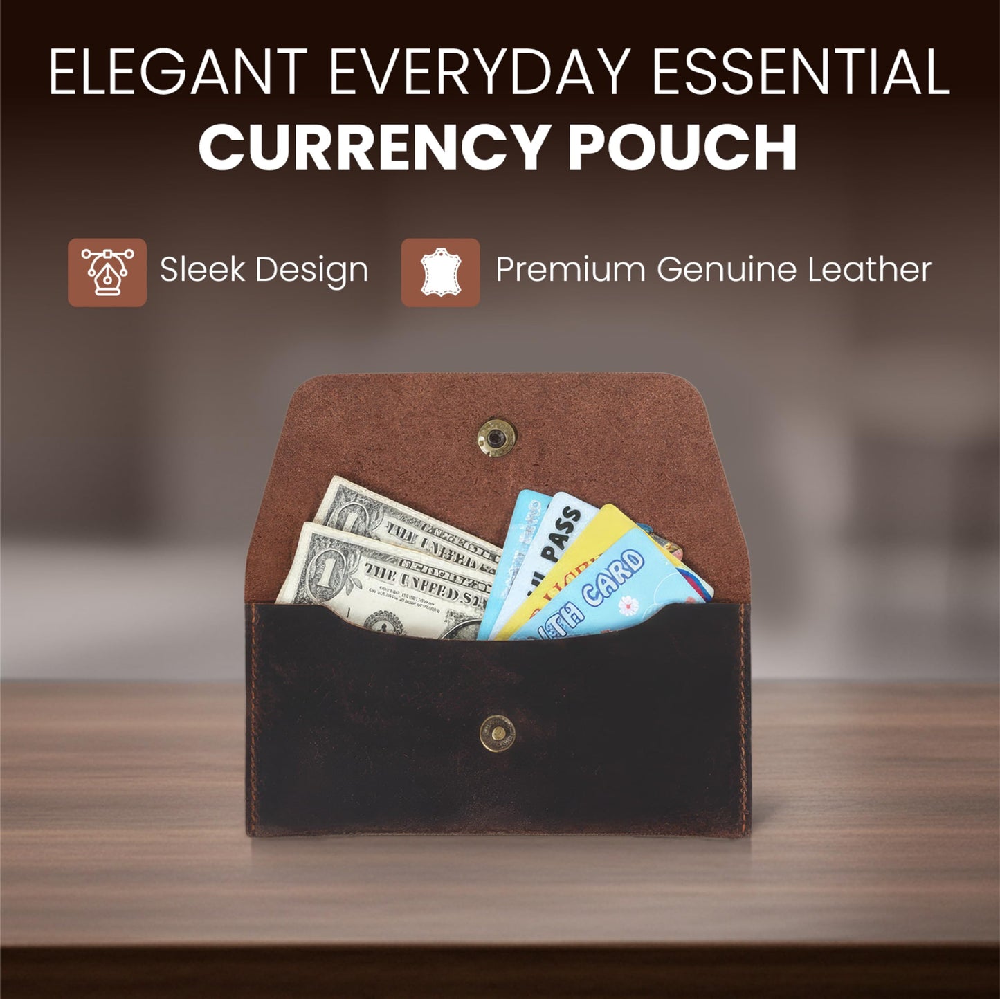 The Antiq Currency Pouch, Genuine Leather Currency Organiser, Travel Wallet for Him and Her, Handmade, Utility Pouch, Leather Money Pouch, Leather Currency Envelope (Brown), currency_pouch_002_Brown