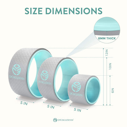 UpCircleSeven Yoga Wheel Set - Strongest & Most Comfortable Dharma Yoga Prop Wheel, 3 Pack for Back Pain Stretching & Backbends (12, 10, 6 inch) (Turquoise)