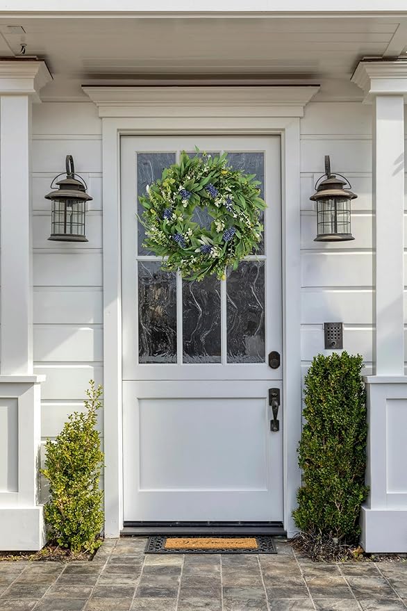 Wreaths for Front Door 22", Door Spring Wreath with Eucalyptus Olive Boxwood Leaves, Greenery Wreath Door Decoration for Spring Summer All Season Home and Outdoor