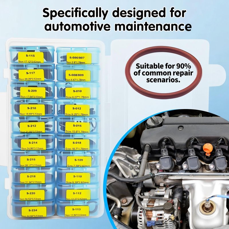Langina 300pcs FKM Viton O-Ring Kit, 22Sizes SAE AS568 FKM O-Rings Set for Auto Fluid Systems, High Temp&Oil Resistant Viton Assortment, O Rings Repair Kit for Engine,Transmission&Brake Systems