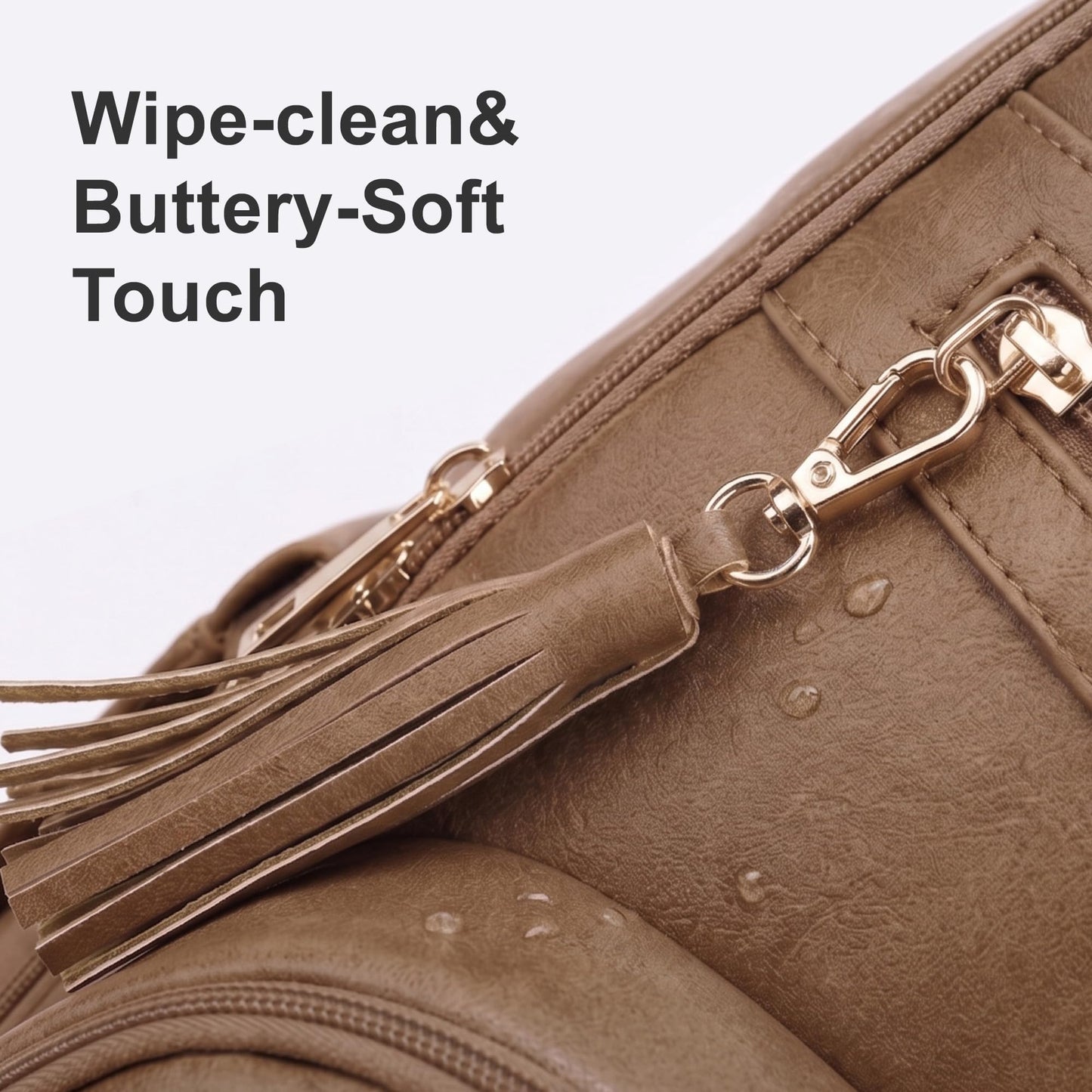 ROSEGIN Premium Vegan Leather Diaper Bag Backpack with Waterproof Changing Pad, Reinforced Zippers & Odor-Free, 20 Pockets Pro Organizer, Fits 15.6" Laptop, Stroller Straps, Baby Bag for Mom, Taupe
