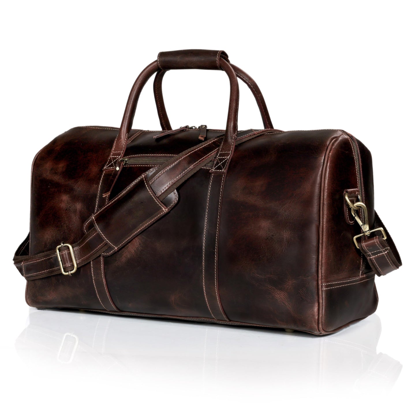 21 Inch Genuine Buffalo Leather Travel Duffle Bag | Overnight Weekend Leather Bag | Sports Gym Duffel for Men| Airplane Under Seat Carry on Bags (brown)