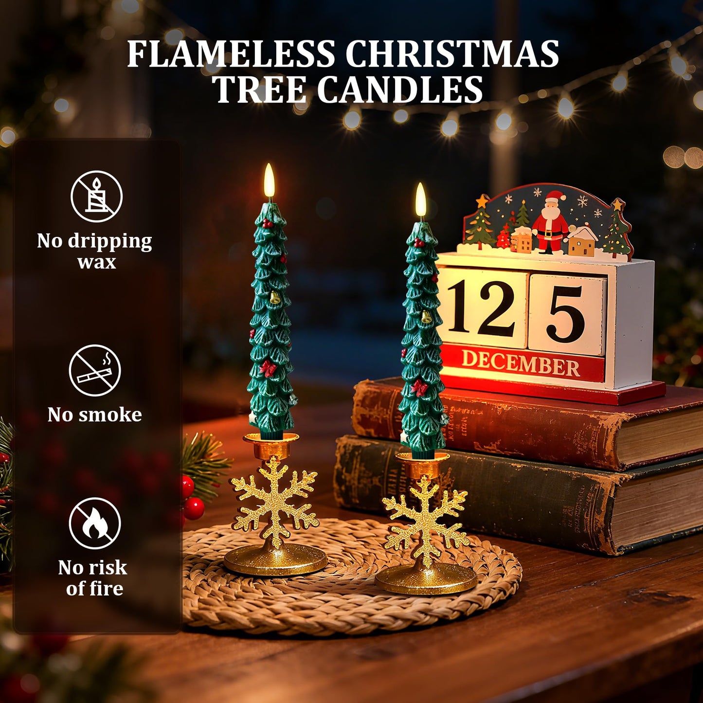 ZIVASA 3 Pack Flameless Christmas Tree Candles, 9.8 Inchs Christmas Taper Candles with Remote and 24H Cycle Timer, Real Wax Christmas Tree LED Candle 3D Flame for Tabletop, Windows, Fireplace Decor