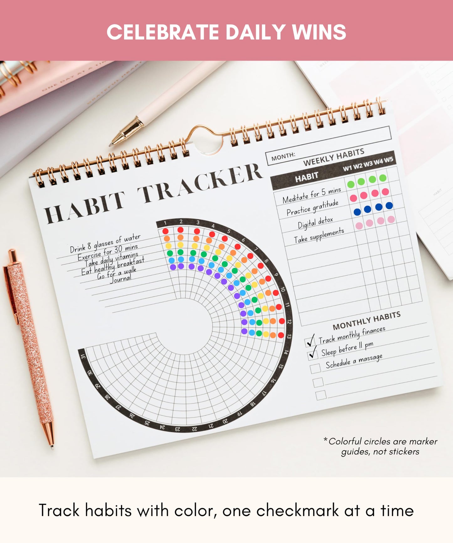 Lamare 2026 Habit Tracker Calendar – Premium Daily Habit Tracker Journal and Goal Board, Workout Motivation & Productivity Tool