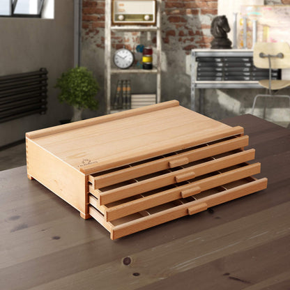 7 Elements 4 Drawer Wooden Artist Storage Supply Box for Pastels, Pencils, Pens, Markers, Brushes and Tools