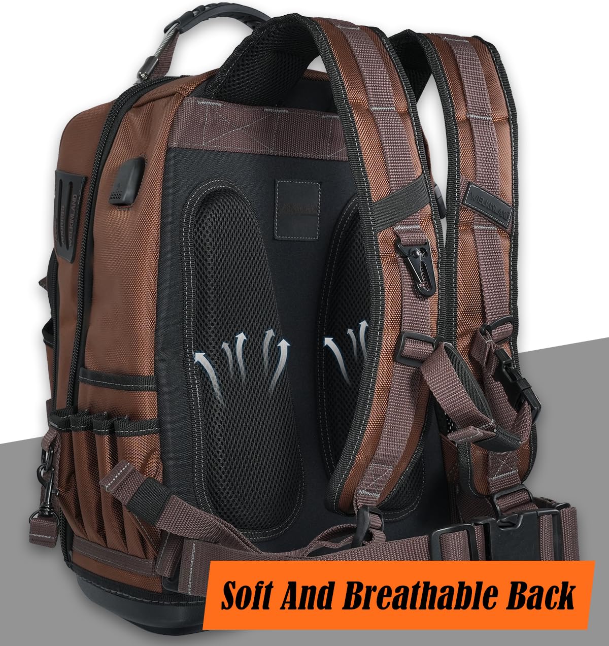 WELKINLAND 70Pockets HVAC Tool Backpack With Tool Roll, 4-Piece Electrical Backpack With Tools Roll Bags, Hard Bottom Electrician Back Pack, Tools Back Pack For Men Heavy Duty