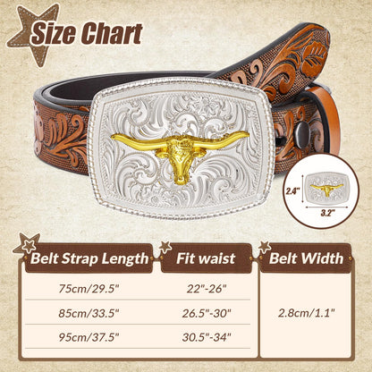 JKEEMI Kids Western Belt, Boys Girls Cowboy Belt for Kids with Detachable Square Buckle and Genuine Leather for Jeans Gifts