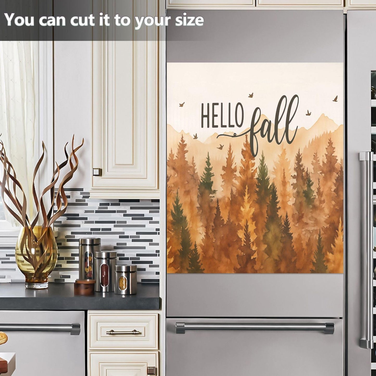 Hello Fall Forest Dishwasher Stickers Magnetic Cover Autumn Scenery Pine Tree Kitchen Fridge Magnet Covers Decals Home Decorations Vinyl Sticker Reusable 23W x 26H inches
