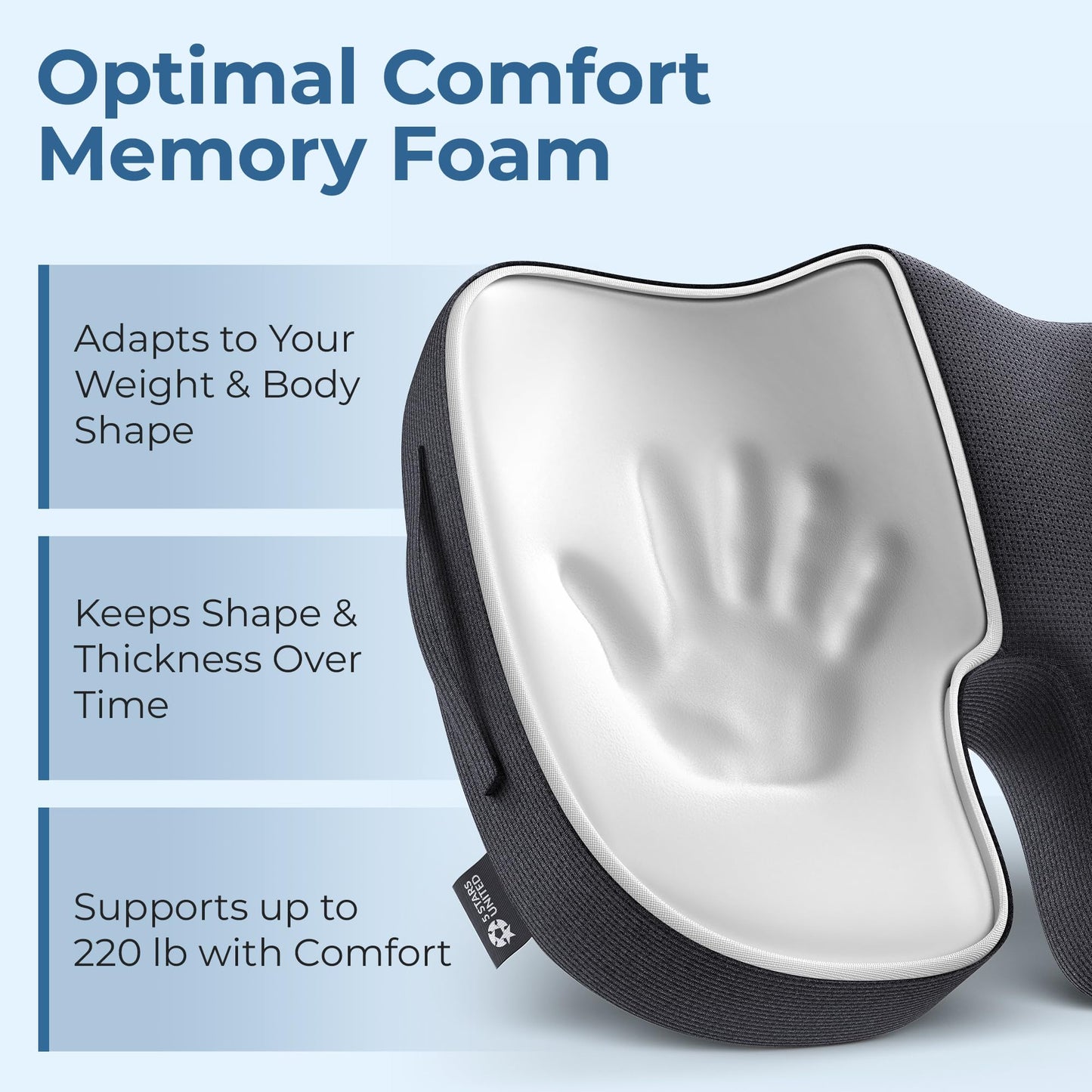 5 STARS UNITED Seat Cushion - Memory Foam Chair Cushion for Tailbone Pain Relief - Ergonomic Support for Coccyx, Sciatica & Butt - Office, Desk & Gaming Chair, Car Seat, Wheelchair, Airplane, Black
