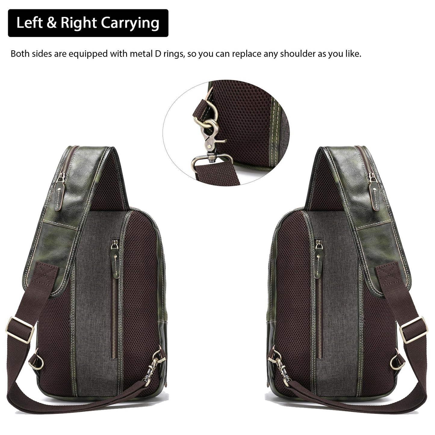 LANNSYNE Vegetable Tanned Leather Sling Bag For Men, Crossbody Chest Daypack fits 12.9" iPad