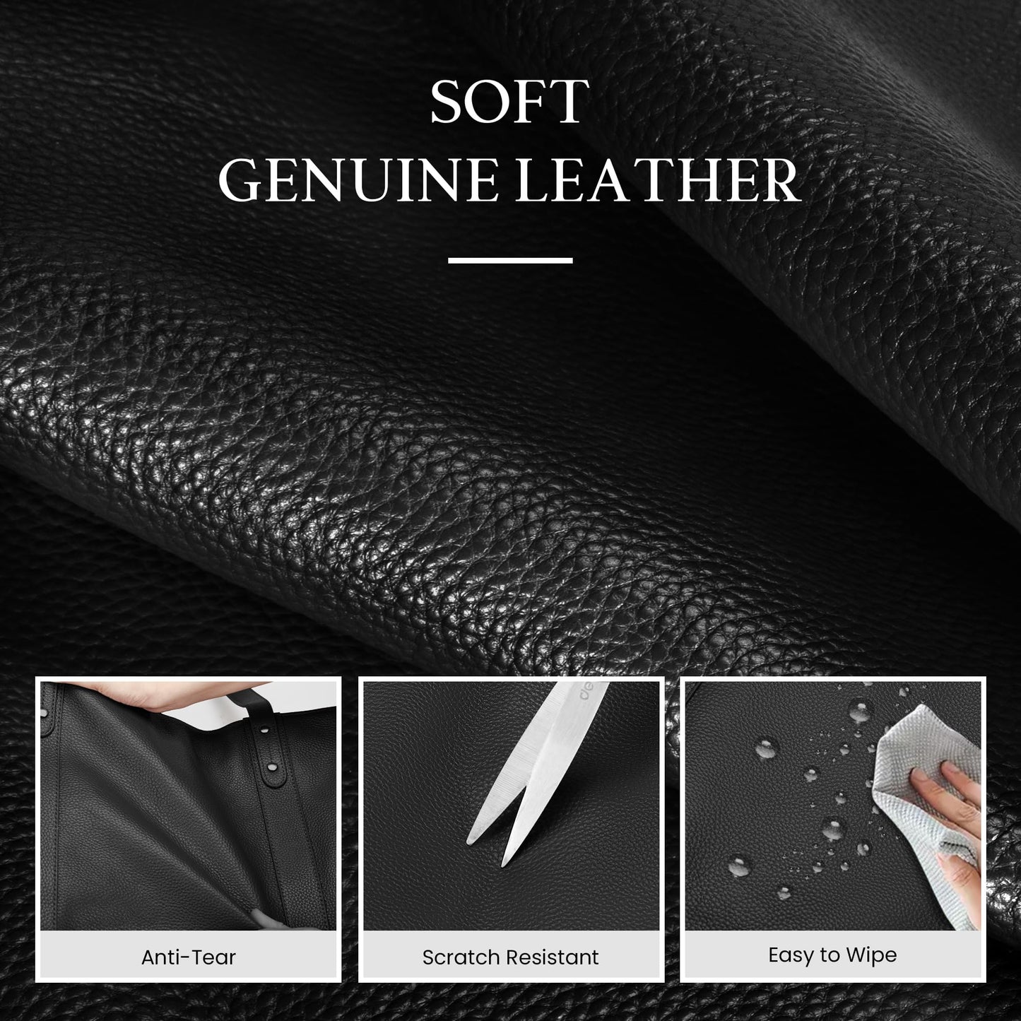 befen Black Genuine Leather Work Tote Bag for Women, Womens 15 Inch Compartment Work Totes Purse Shoulder Leather Purses Handbags