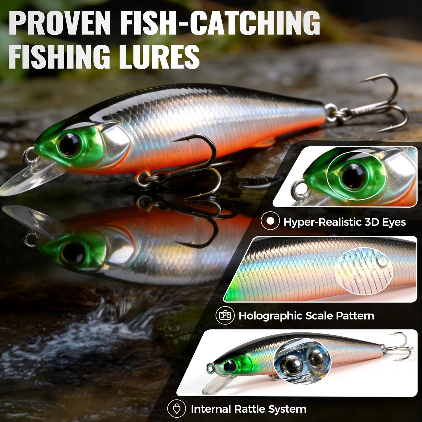 PLUSINNO Fishing Lures, 128Pcs All-in-One Fishing Tackle Box with Step-by-Step Handbook, Fishing Gear & Bait Accessories Kit for Freshwater Bass, Ideal Fishing Gifts for Men, Father & Beginners