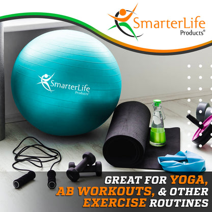 SmarterLife Exercise Ball Yoga Ball for Fitness, Balance, Stability, or Pregnancy, Gym Ball for Core Workout, Physical Therapy, Yoga Ball Chair for Office, Anti-Slip Anti-Burst