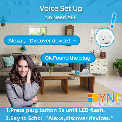 YNF Smart Plug, Simple Setup with One Voice Command, Works with Alexa Only, Remote Control with Timer Function, Bluetooth Mesh Outlet, Alexa Echo Required （2 Pack）