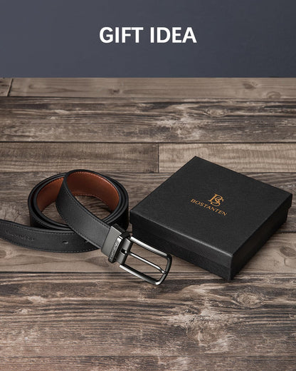 BOSTANTEN Belt Men Leather Reversible Belts for Men 1 3/8" for Casual Golf Dress Pants, Two-in-One Belt Gift