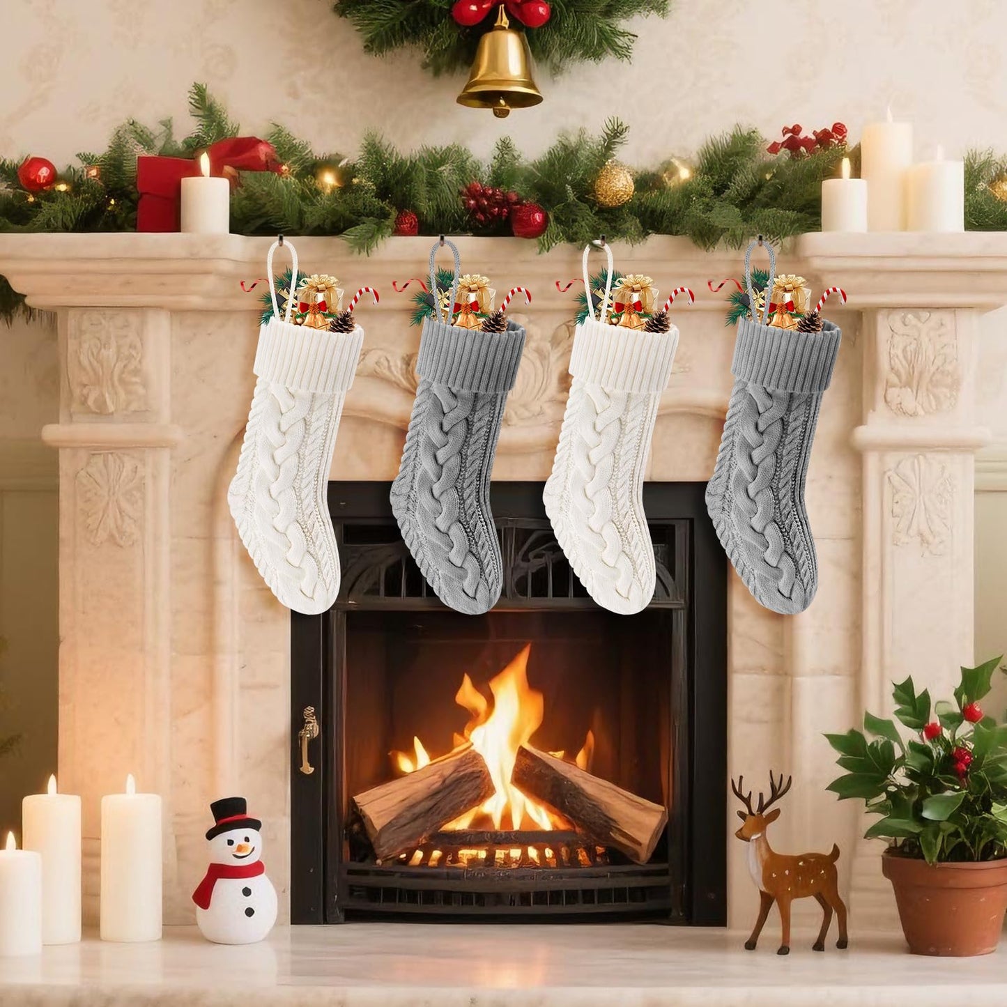 Doitory Christmas Stockings 4 Pack 18 Inches Large Size Knitted Stocking Christmas Decorations for Family Holiday Party Decor