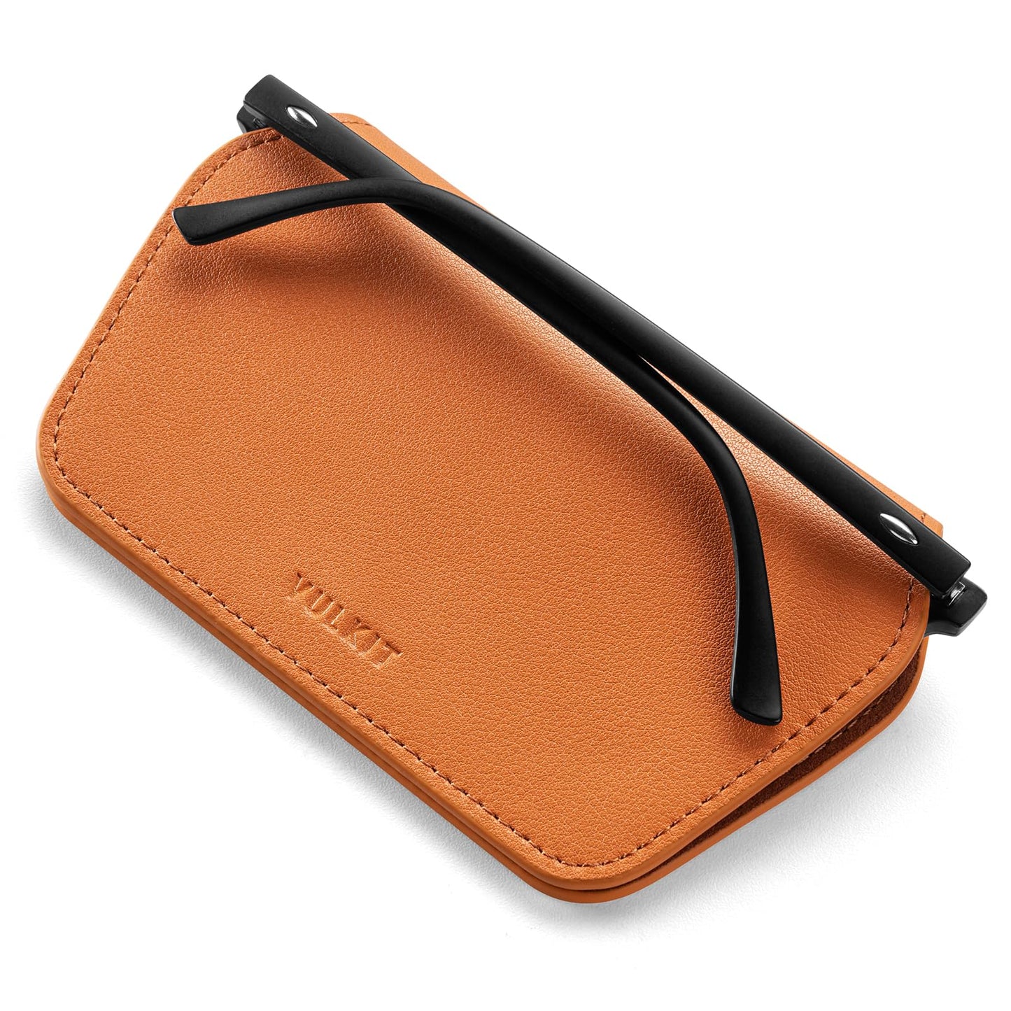 VULKIT Leather Glasses Case, Ultra Slim Sunglasses Case, Two Fixed Modes, Fits Most Eyeglasses & Sun Glasses, Minimalist Slim Design for Men & Women, Tangerine Twist