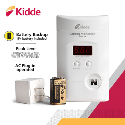 Kidde Carbon Monoxide Detector, Plug-In with 9V Battery Backup, Digital Display, 85 dB Alarm, LED Status Light Indicators, 3rd Edition