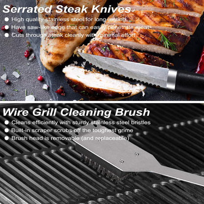 POLIGO 26PCS BBQ Accessories for Outdoor Grill Utensils Set Stainless Steel BBQ Tools Grilling Tools Set for Birthday Fathers Day Dads Presents, Barbecue Accessories Ideal Grilling Gifts for Men Women