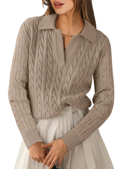 ANRABESS Womens Cable Knit Sweaters Long Sleeve V Neck Sweater Tops Casual Pullover Polo Shirts 2025 Fall Fashion Outfits