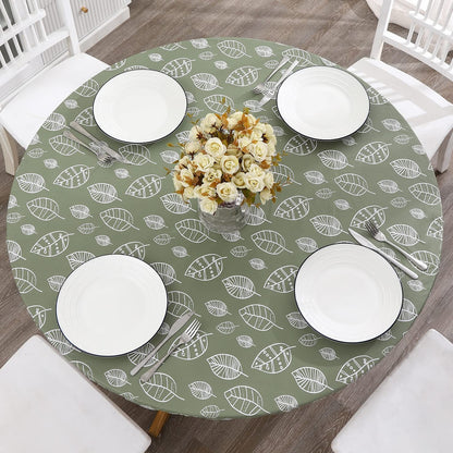 WALRUS Round Vinyl Fitted Tablecloth with Flannel Backing Elastic Edge Design Table Cover Waterproof Oil-Proof PVC Table Cloth Stain-Resistant Wipeable for Round Table, Round Tablecloth