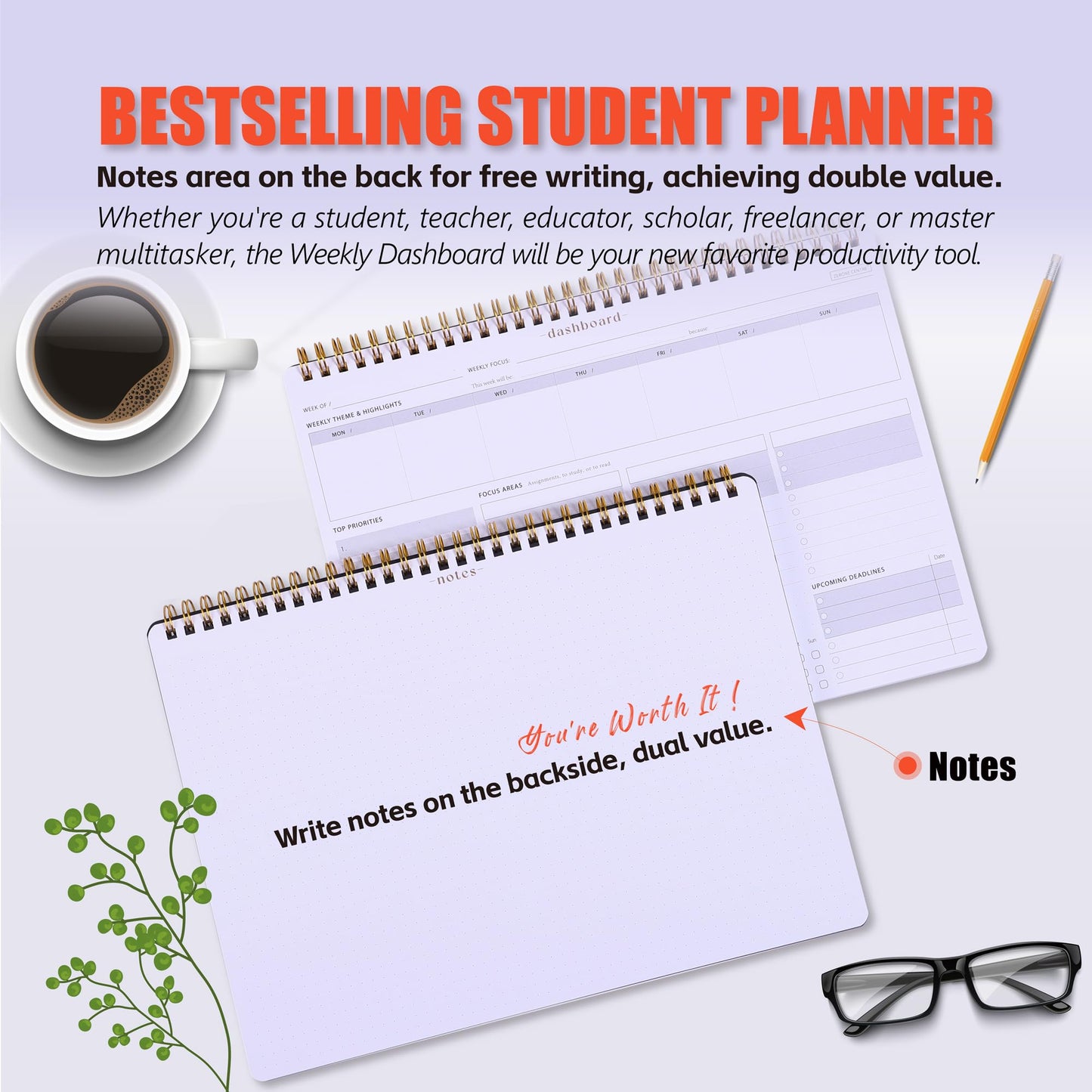 Weekly Academic Planner for Student - 54 Weeks Spiral Dashboard Desk Pad Is The Perfect Organizer for Managing Your School & Personal Life - Study Planner for Year Productivity