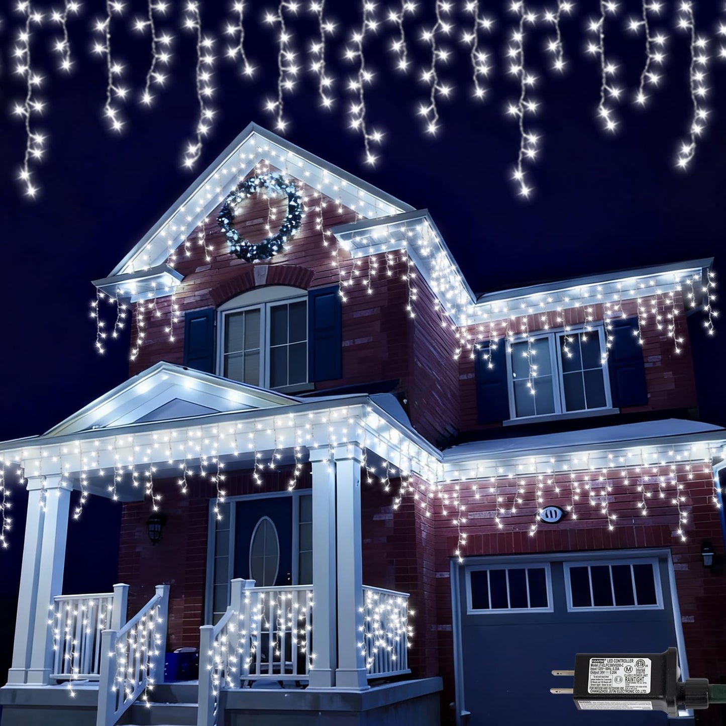 QITONG Icicle Lights for Outside, 33ft 400 LED String Lights Plug in with 8 Modes, Connectable White Icicle Christmas Light Clear Wire Indoor