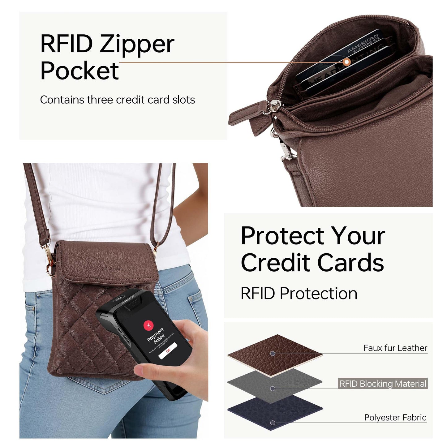Goinsound Crossbody Phone Purse Quilted Cell Phone Crossbody Bag with RFID Blocking Card Slots Dark Brown