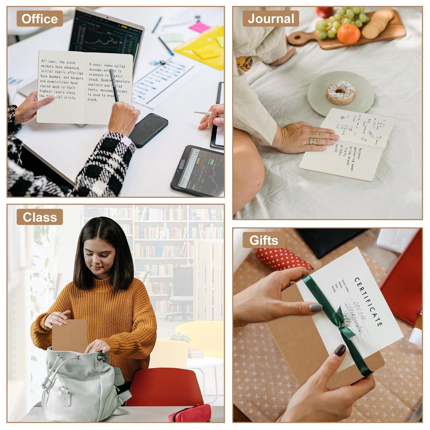 ZCZN 24 Pack A5 Kraft Notebooks Bulk, 8.15x5.5 Inches Blank Journaling Notebooks, Notebooks for Work, Composition Notebooks for School, Journal notebooks for kids, 60 Pages