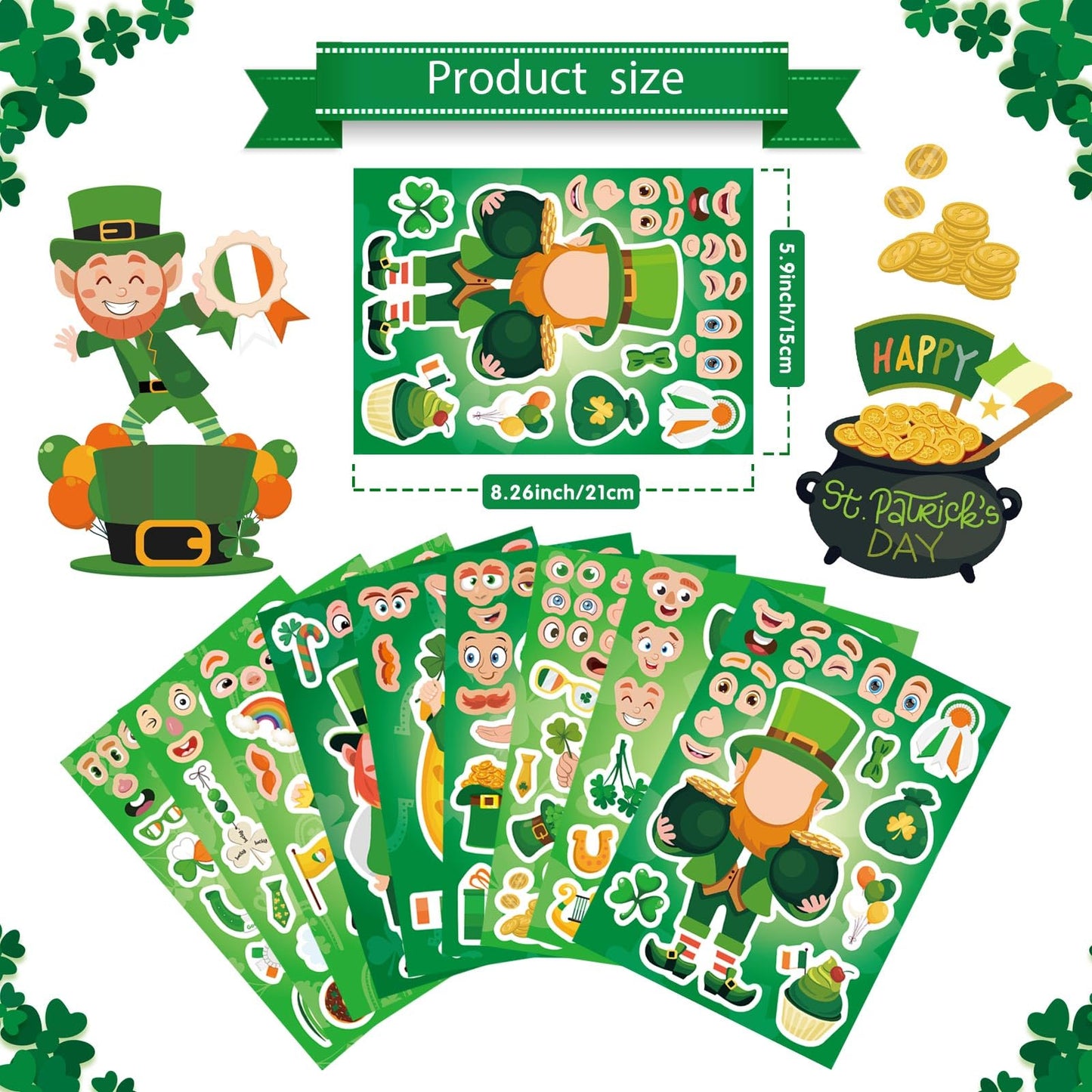 27 Sheets St. Patrick's Day Stickers for Kids Toddlers, Make a Face Stickers, Make Your Own Stickers DIY Saint Patrick Irish Stickers for St. Patrick's Day Craft Party Favor Decorations